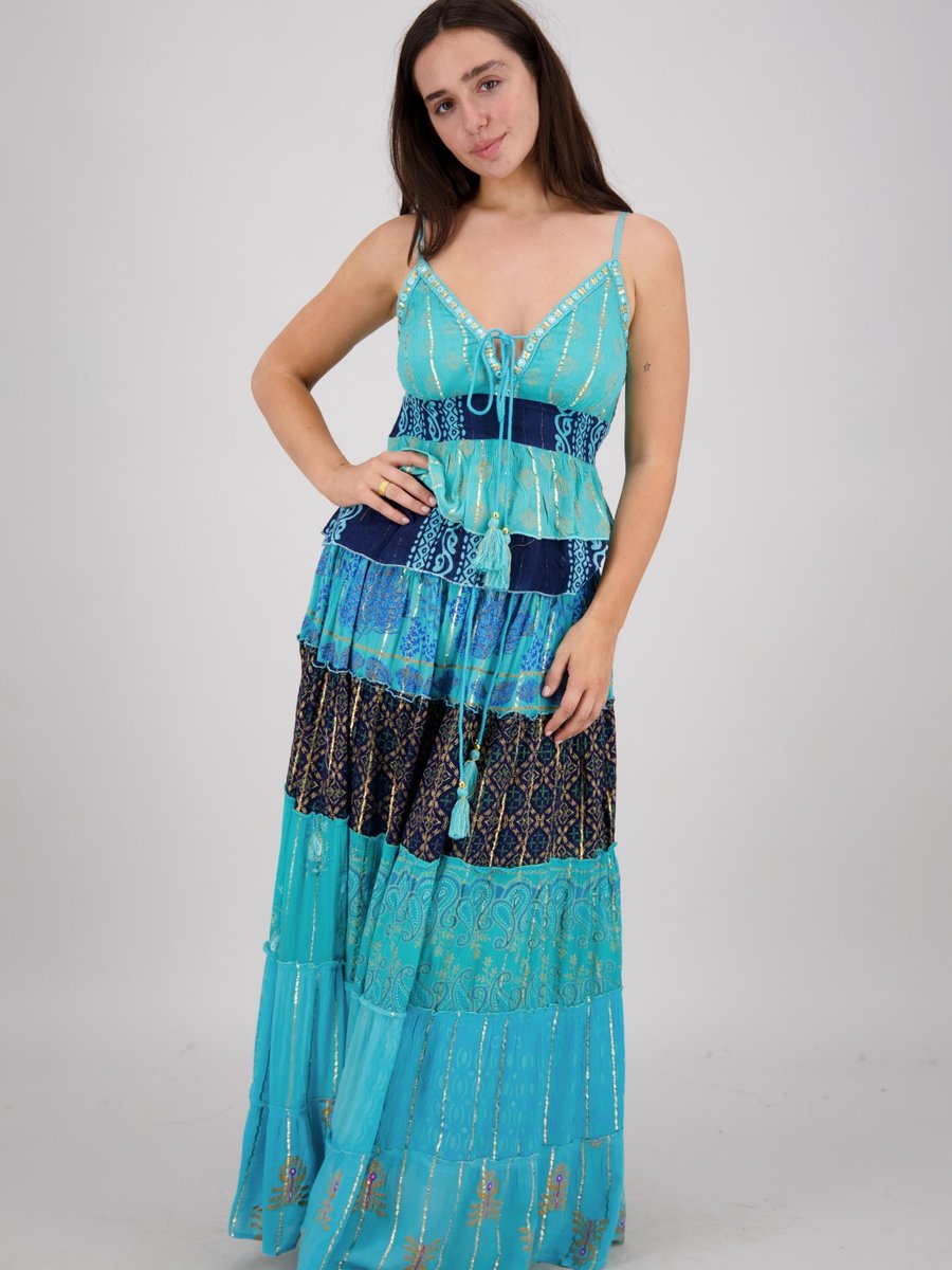 Turquoise Lurex Maxi Dress